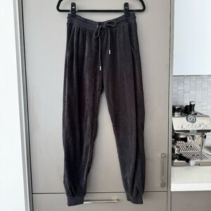 Black Velour Material Drawstring Sweatpants/Joggers